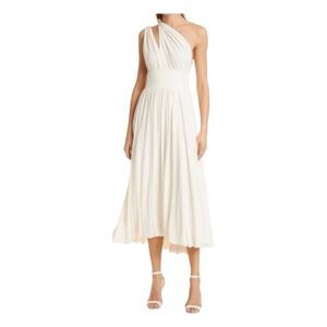 La Ligne Helena One Shoulder Cutout Midi Dress Ivory Double Strap Bubble Hem M